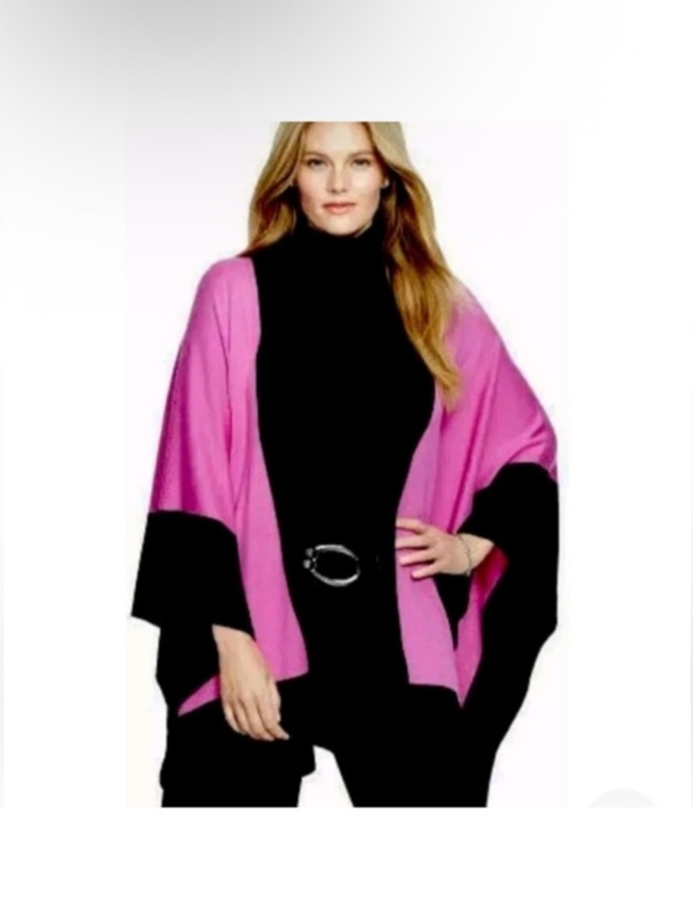 Lauren Ralph Lauren Wool Blend Cape Poncho Cardigan Sweater Purple Gray Size S/M